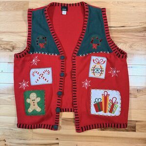 Vintage Holiday Editions Ugly Christmas Sweater Knit Vest Red Size XXL